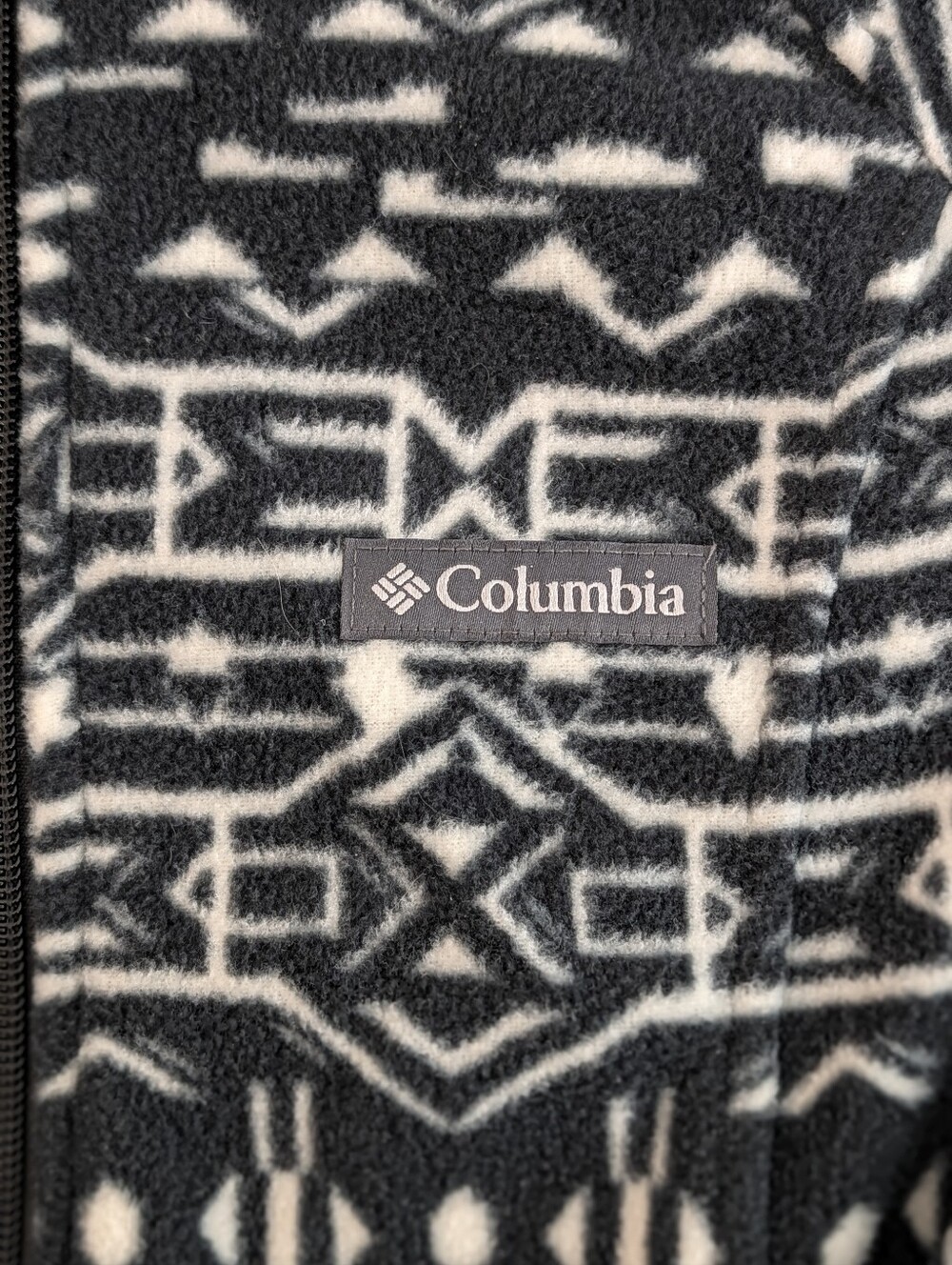 Columbia Full Zip Fleece Jacket M Black White Aztec Print Geometric Gorpcore - Picture 3 of 10